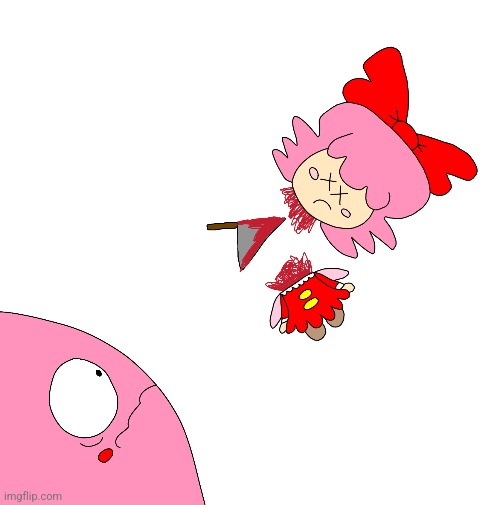 Ribbon gets beheaded | image tagged in kirby,gore,blood,death,funny,parody | made w/ Imgflip meme maker