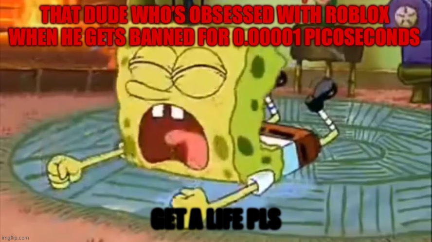 SpongeBob Temper Tantrum | THAT DUDE WHO’S OBSESSED WITH ROBLOX WHEN HE GETS BANNED FOR 0.00001 PICOSECONDS; GET A LIFE PLS | image tagged in spongebob temper tantrum | made w/ Imgflip meme maker