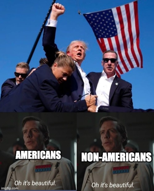 NON-AMERICANS; AMERICANS | image tagged in oh it's beautiful,trump | made w/ Imgflip meme maker