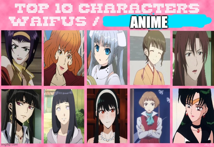 top 10 anime waifus | ANIME | image tagged in top 10 characters waifus/husbands,anime,anime memes,spy x family,waifu,animememe | made w/ Imgflip meme maker