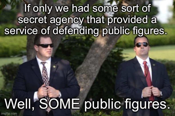 It’s the SKETCHY Service now … | If only we had some sort of secret agency that provided a service of defending public figures. Well, SOME public figures. | image tagged in secret service | made w/ Imgflip meme maker