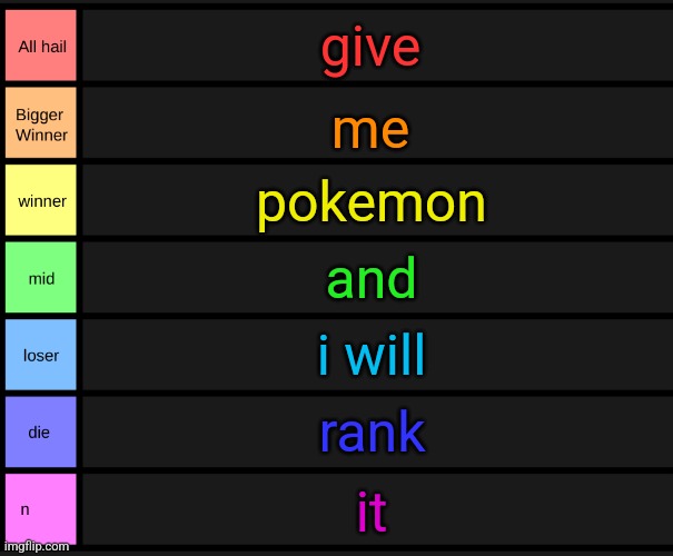 yoshi's tier list | give; me; pokemon; and; i will; rank; it | image tagged in yoshi's tier list | made w/ Imgflip meme maker