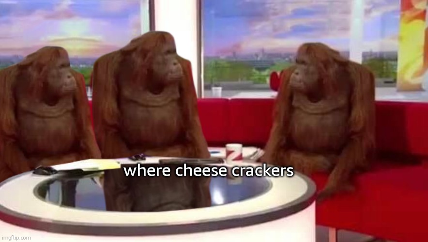 where monkey | where cheese crackers | image tagged in where monkey | made w/ Imgflip meme maker