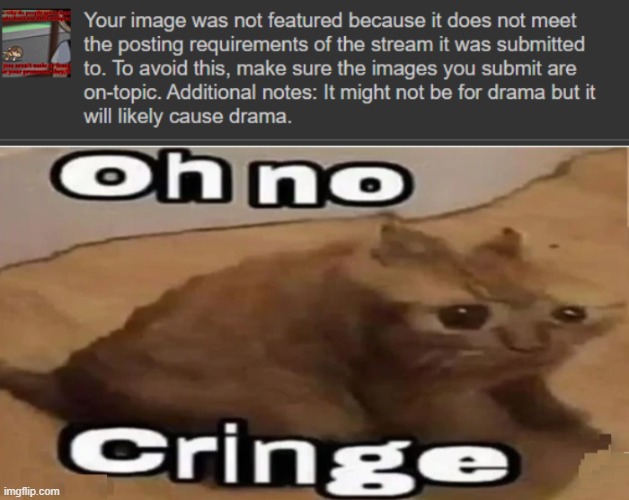 it's an opiniuon ffs, of course people might still make drama about it, that's how people are, god, take a risk every once in a  | image tagged in oh no cringe | made w/ Imgflip meme maker