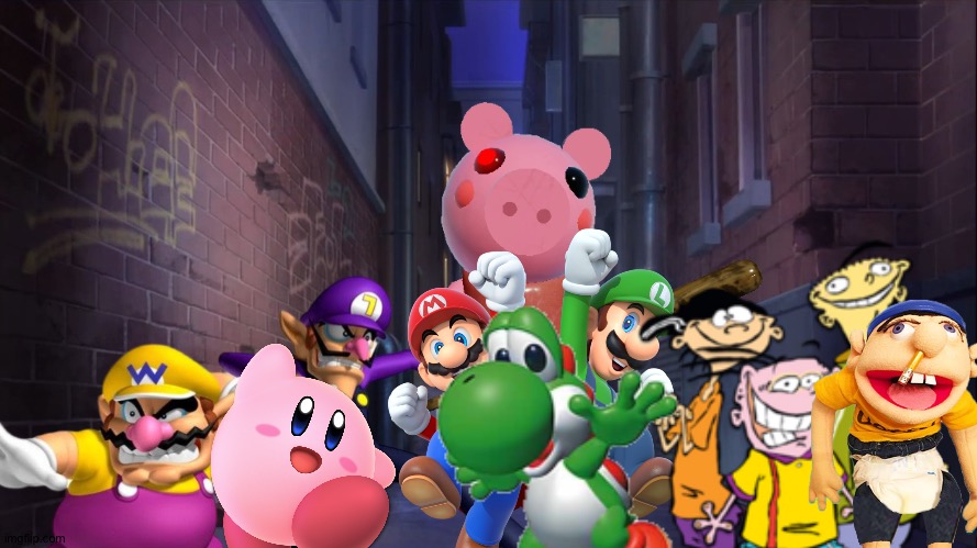 Wario and Friends dies by piggy while exploring in a dark alleyway | image tagged in alleyway,wario dies,piggy,crossover | made w/ Imgflip meme maker