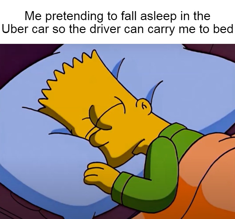 Me pretending to fall asleep in the Uber car so the driver can carry me to bed | image tagged in meme,memes,funny | made w/ Imgflip meme maker