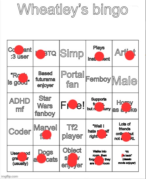 I made a mistake in the other one | image tagged in wheatleys bingo | made w/ Imgflip meme maker