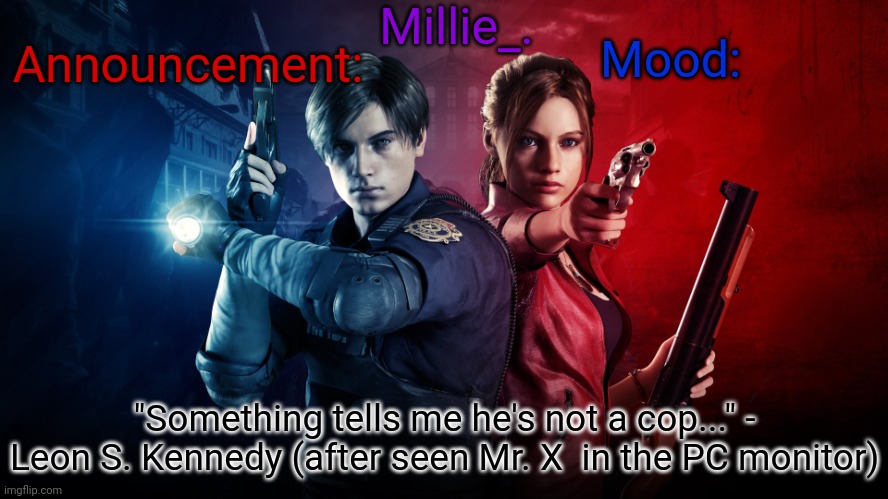 High Quality Millie's Resident Evil 2 Announcement template Blank Meme Template
