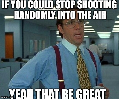 That Would Be Great Meme | IF YOU COULD STOP SHOOTING RANDOMLY INTO THE AIR YEAH THAT BE GREAT | image tagged in memes,that would be great | made w/ Imgflip meme maker