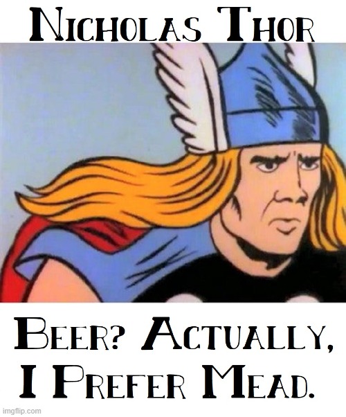 You think you're Thor. My Armth & Legth are killing me. | image tagged in vince vance,nicholas cage,viking,thor,thor hammer,cartoons | made w/ Imgflip meme maker