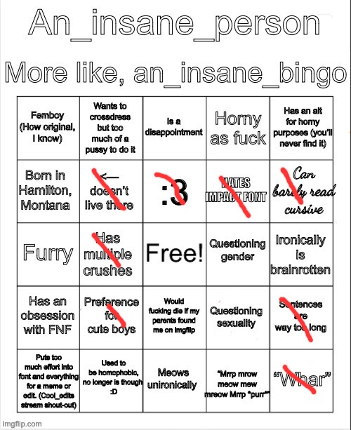 An_insane_bingo | image tagged in an_insane_bingo | made w/ Imgflip meme maker