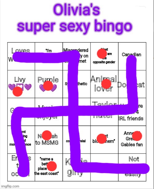 Olivia's super sexy bingo (fixed) | image tagged in olivia's super sexy bingo fixed | made w/ Imgflip meme maker