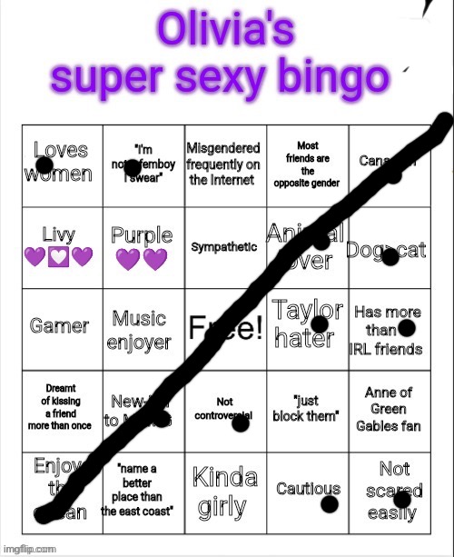 Olivia's super sexy bingo (fixed) | image tagged in olivia's super sexy bingo fixed | made w/ Imgflip meme maker