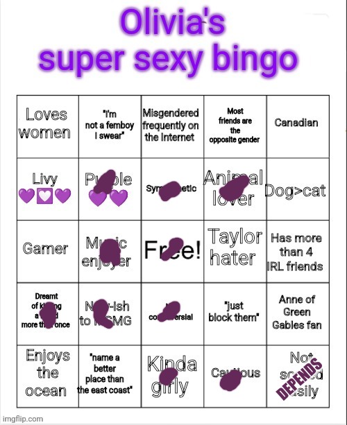 what makes this bingo sexy? | DEPENDS | image tagged in olivia's super sexy bingo fixed | made w/ Imgflip meme maker