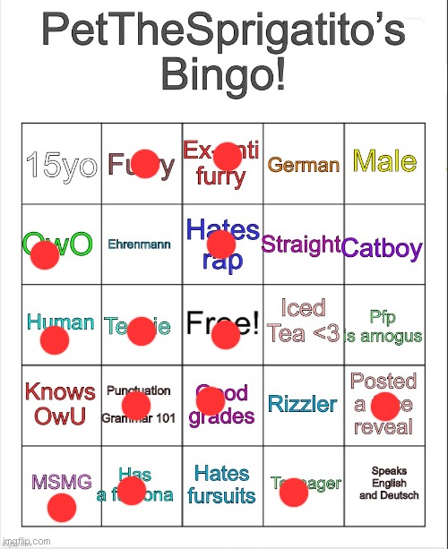 PetTheSprigatito’s bingo! | image tagged in petthesprigatito s bingo | made w/ Imgflip meme maker