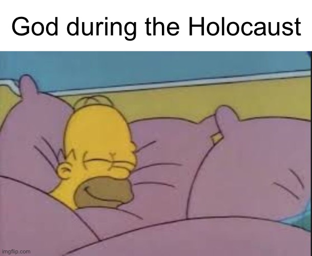 how i sleep homer simpson | God during the Holocaust | image tagged in how i sleep homer simpson | made w/ Imgflip meme maker