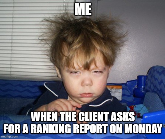 Monday Mornings | ME; WHEN THE CLIENT ASKS FOR A RANKING REPORT ON MONDAY | image tagged in monday mornings | made w/ Imgflip meme maker