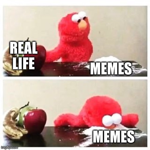 elmo cocaine | REAL LIFE; MEMES; MEMES | image tagged in elmo cocaine | made w/ Imgflip meme maker