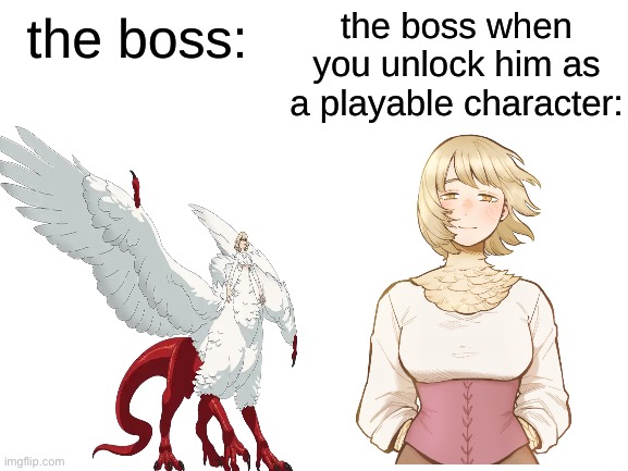The Boss V.S. when you unlock him | image tagged in the boss v s when you unlock him,memes,delicious in dungeon,shitpost,anime meme,funny memes | made w/ Imgflip meme maker