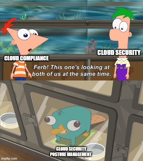 phineas and ferb | CLOUD SECURITY; CLOUD COMPLIANCE; CLOUD SECURITY POSTURE MANAGEMENT | image tagged in phineas and ferb | made w/ Imgflip meme maker