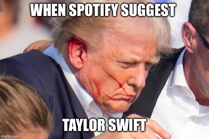Spotify suggest | WHEN SPOTIFY SUGGEST; TAYLOR SWIFT | image tagged in funny memes,lol,funny | made w/ Imgflip meme maker