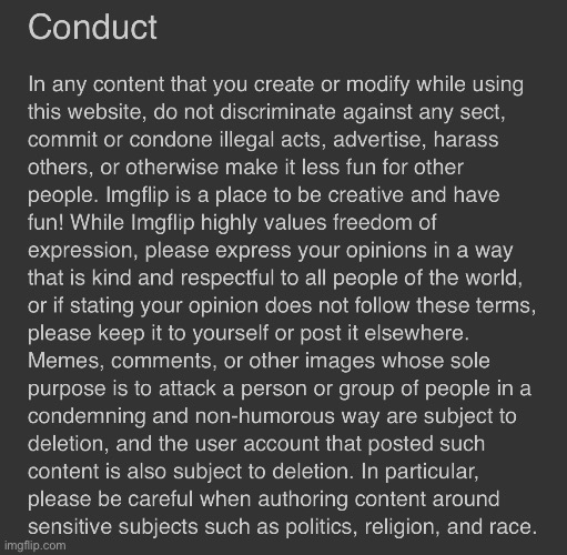 Conduct Policy | image tagged in conduct policy | made w/ Imgflip meme maker