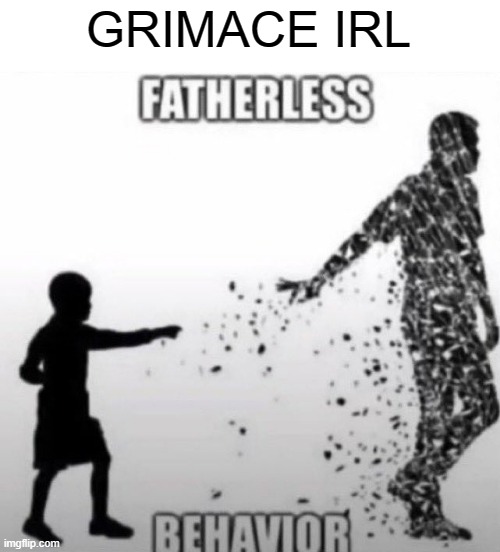 Fatherless Behavior | GRIMACE IRL | image tagged in fatherless behavior | made w/ Imgflip meme maker