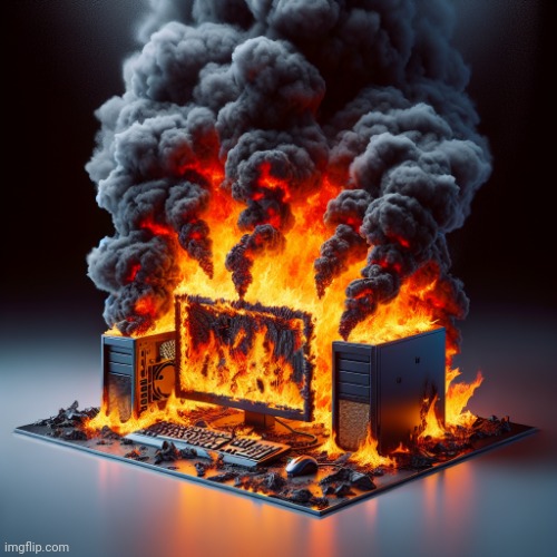 a computer on fire | image tagged in a computer on fire | made w/ Imgflip meme maker