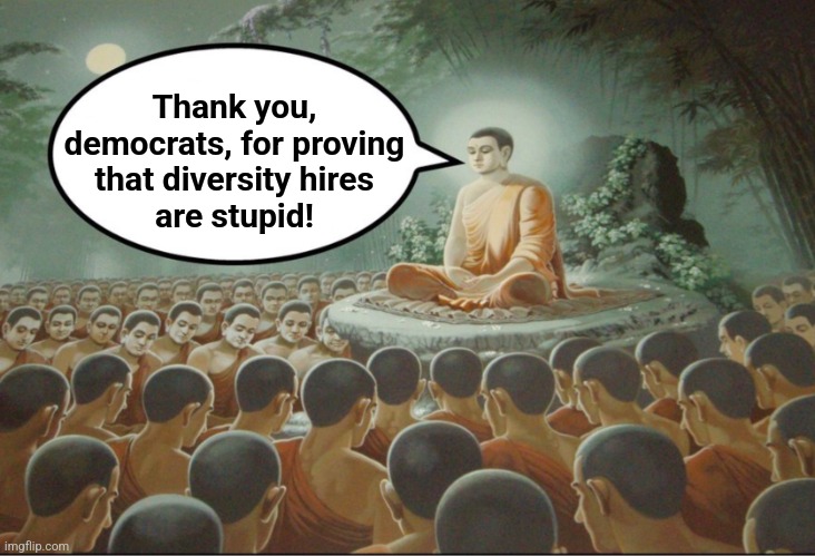 Wisdom can come from other people being stupid | Thank you,
democrats, for proving
that diversity hires
are stupid! | image tagged in buddha teaching followers,memes,democrats,diversity,joe biden | made w/ Imgflip meme maker