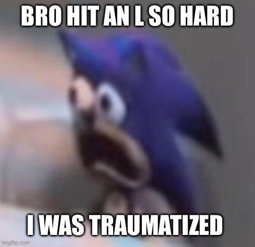 Traumatised Sonic | BRO HIT AN L SO HARD I WAS TRAUMATIZED | image tagged in traumatised sonic | made w/ Imgflip meme maker