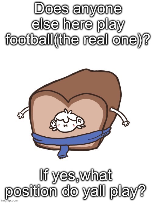 I play as goalkeeper btw | Does anyone else here play football(the real one)? If yes,what position do yall play? | image tagged in sherloaf | made w/ Imgflip meme maker