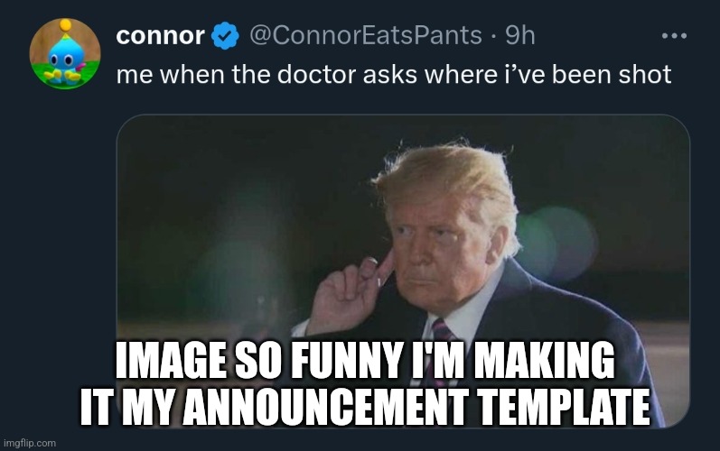 Trump | IMAGE SO FUNNY I'M MAKING IT MY ANNOUNCEMENT TEMPLATE | image tagged in trump | made w/ Imgflip meme maker