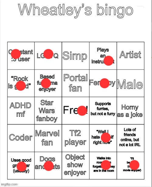Wheatleys bingo | image tagged in wheatleys bingo | made w/ Imgflip meme maker