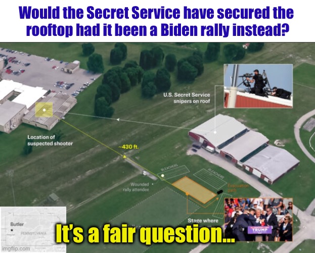 The Grassy Knoll | Would the Secret Service have secured the 
rooftop had it been a Biden rally instead? It’s a fair question… | image tagged in grassy knoll | made w/ Imgflip meme maker