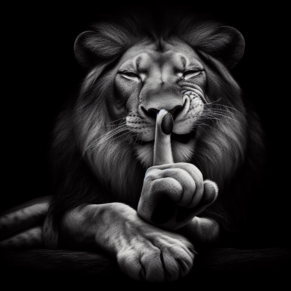 a lion laying down putting his index finger over his mouth while Blank Meme Template