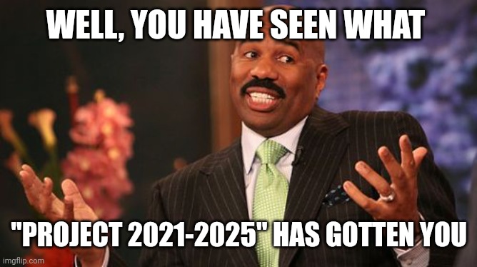 Steve Harvey Meme | WELL, YOU HAVE SEEN WHAT "PROJECT 2021-2025" HAS GOTTEN YOU | image tagged in memes,steve harvey | made w/ Imgflip meme maker