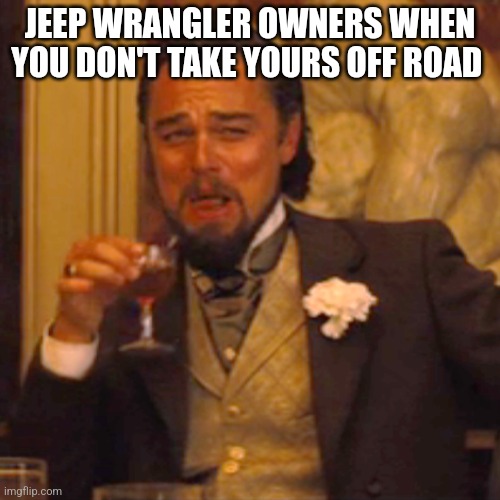 Laughing Leo | JEEP WRANGLER OWNERS WHEN YOU DON'T TAKE YOURS OFF ROAD | image tagged in memes,laughing leo | made w/ Imgflip meme maker