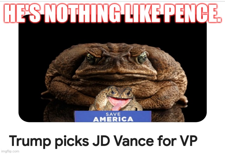 The Toad | HE'S NOTHING LIKE PENCE. | image tagged in toad,donald trump,facsists,jd vance | made w/ Imgflip meme maker