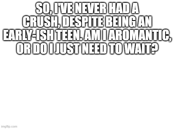 I've been confused about this for a while... | SO, I'VE NEVER HAD A CRUSH, DESPITE BEING AN EARLY-ISH TEEN. AM I AROMANTIC, OR DO I JUST NEED TO WAIT? | image tagged in confused,little help please | made w/ Imgflip meme maker