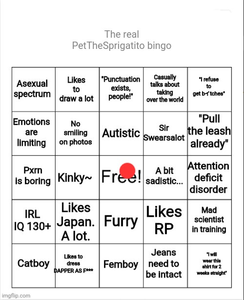 Erm, I can't relate to this ?☝ | image tagged in the real petthesprigstito bingo | made w/ Imgflip meme maker