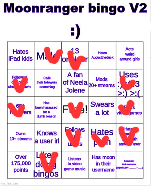 image tagged in moonranger bingo v2 | made w/ Imgflip meme maker