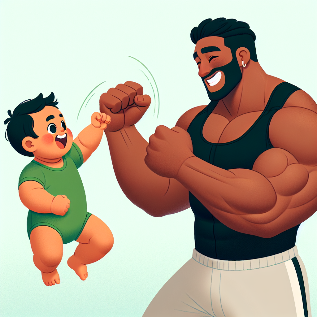 baby tries to punch muscular man in the face Blank Meme Template