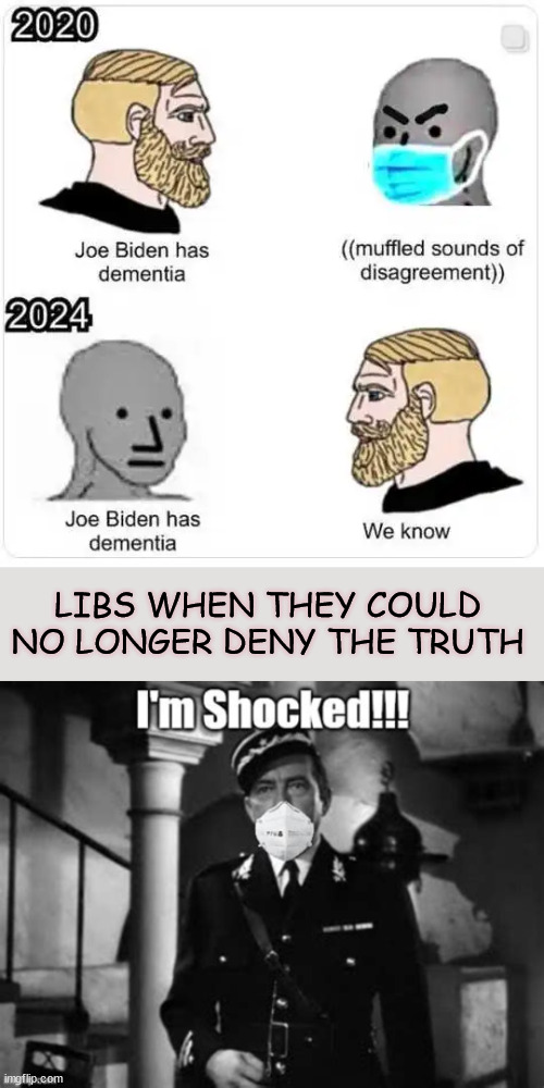 Everyone else knew before the 2020 election | LIBS WHEN THEY COULD NO LONGER DENY THE TRUTH | image tagged in why did they not see it,dementia joe,unfit for office in 2020 | made w/ Imgflip meme maker