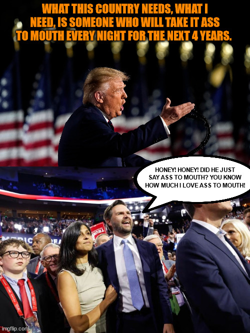 WHAT THIS COUNTRY NEEDS, WHAT I NEED, IS SOMEONE WHO WILL TAKE IT ASS TO MOUTH EVERY NIGHT FOR THE NEXT 4 YEARS. HONEY! HONEY! DID HE JUST SAY ASS TO MOUTH? YOU KNOW HOW MUCH I LOVE ASS TO MOUTH! | made w/ Imgflip meme maker