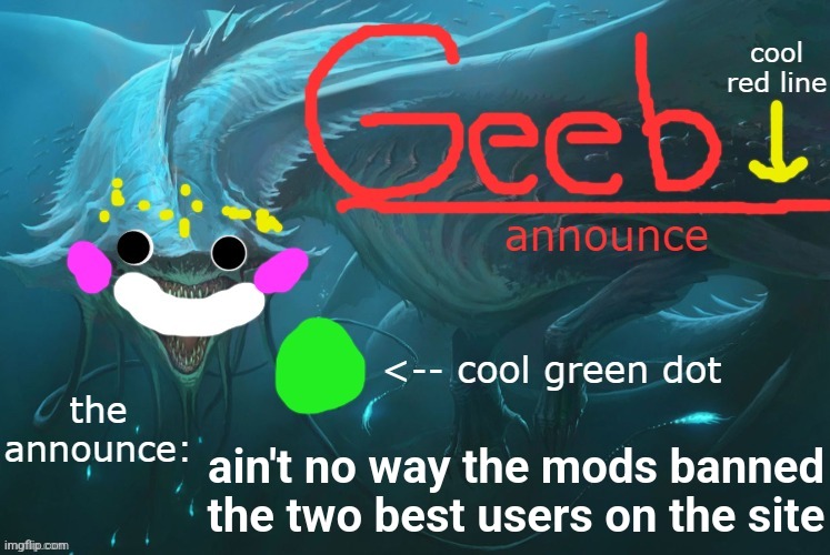 #freetoelickerandnarrator | ain't no way the mods banned the two best users on the site | image tagged in geeb's toelicking announcement template by toelicker | made w/ Imgflip meme maker