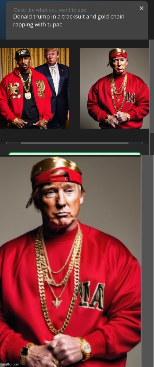 Donald trump with tupac AI art | image tagged in tupac,trump,art | made w/ Imgflip meme maker