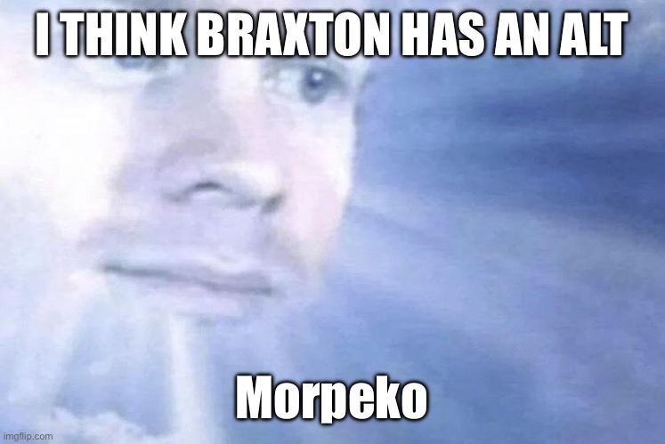 White Guy staring from the sky | I THINK BRAXTON HAS AN ALT; Morpeko | image tagged in white guy staring from the sky | made w/ Imgflip meme maker