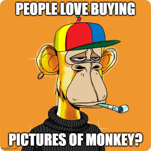 NFT | PEOPLE LOVE BUYING; PICTURES OF MONKEY? | image tagged in nft | made w/ Imgflip meme maker