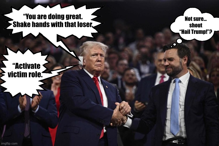 When you play the poor victim but make a hate speaker your proxy | Not sure… shout “Hail Trump!”? “You are doing great. Shake hands with that loser. “Activate victim role.” | image tagged in trump,republicans,usa | made w/ Imgflip meme maker