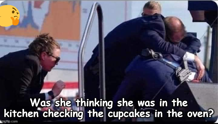 FBI Agent Trump Assassination attempt | Was she thinking she was in the kitchen checking the cupcakes in the oven? | image tagged in fbi president agent,female fbi,assissination,fbi diversity,fbi failed,women in fbi | made w/ Imgflip meme maker